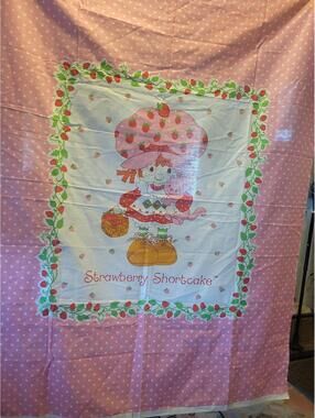 Vintage Strawberry Shortcake Fabric Panel with Polka Dot Border